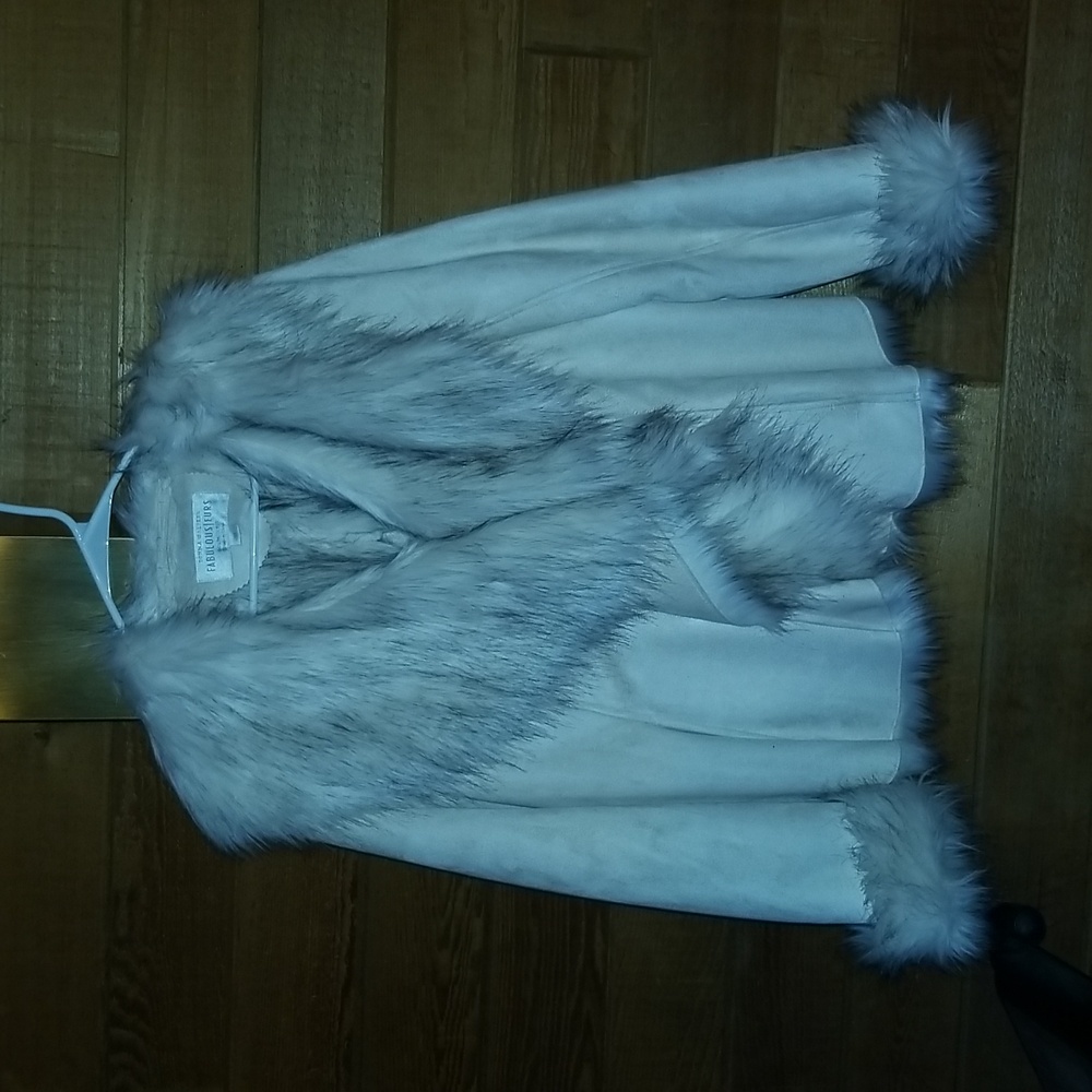 Donna Salyers Fabulous Furs Faux Fur Creme Coat Jacket Size Medium